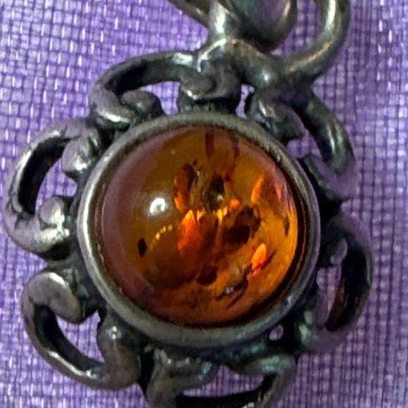 Jewelry - Vintage Silver Necklace with Amber Gemstone Pendant